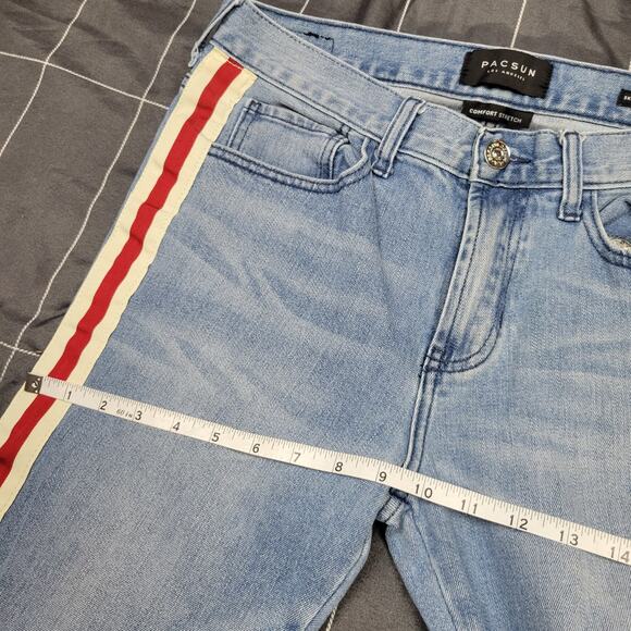 Pacsun womens Jeans 30x32 Skinny stretch red white racer side stripes sporty - Picture 9 of 9